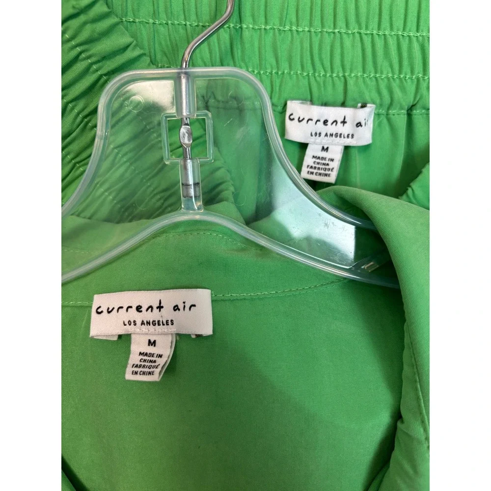 Anthropologie Current Air Green 2 Piece Cropped Jacket Wide Leg Pants M 2565